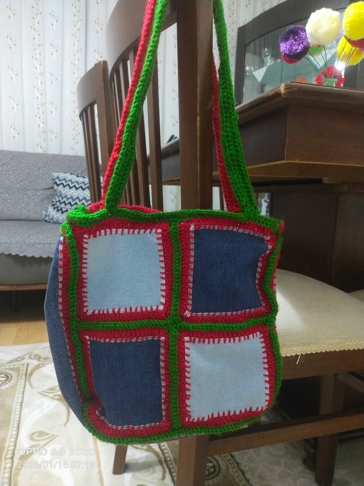 Renkli Nakışlı Örgü Bohem Kadın Çanta - Görsel 3