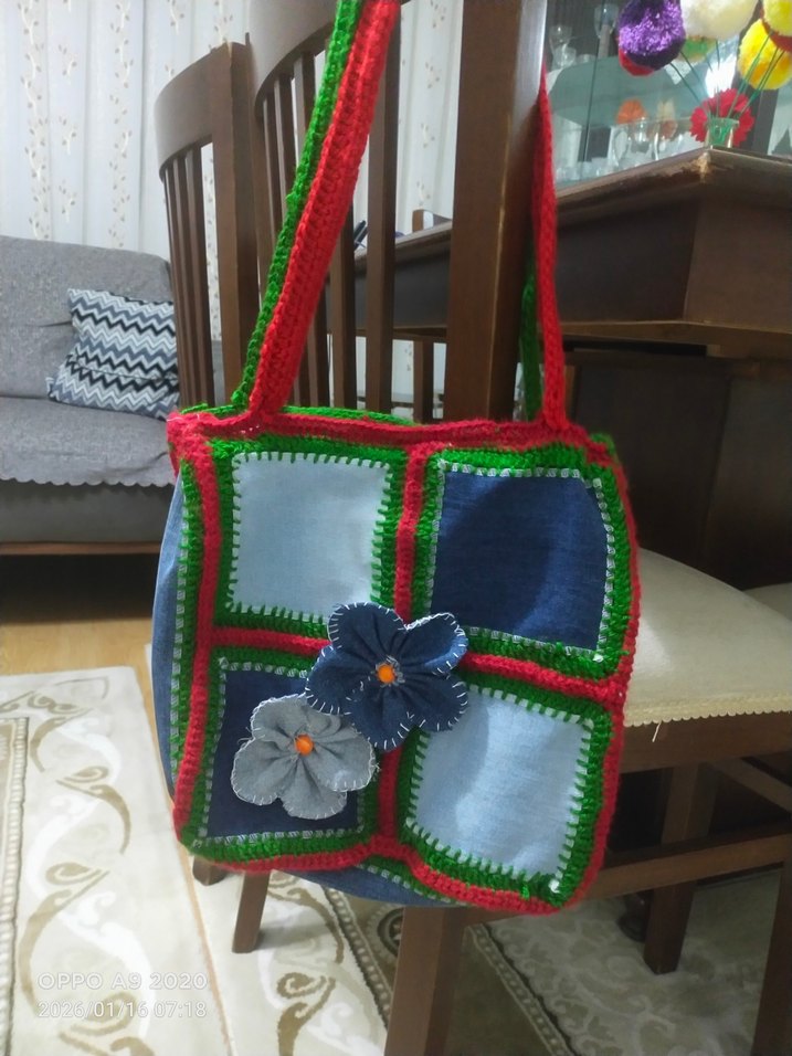 Renkli Nakışlı Örgü Bohem Kadın Çanta - Görsel 2