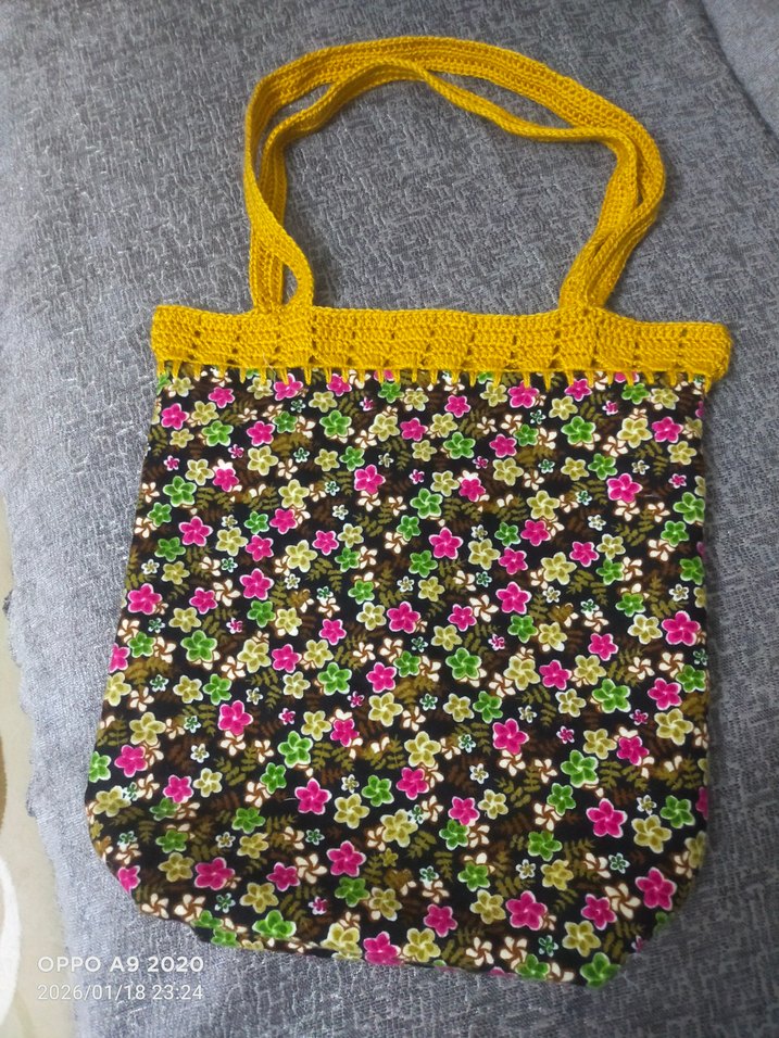Çiçek Desenli Örgü Bohem Kadın Çanta - Görsel 2