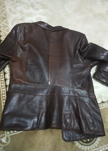 Kahverengi Deri Biker Ceket Düğmeli kadın - Görsel 5