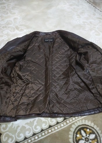 Kahverengi Deri Biker Ceket Düğmeli kadın - Görsel 4