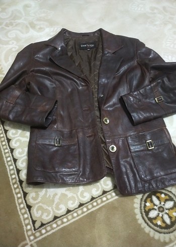 Kahverengi Deri Biker Ceket Düğmeli kadın - Görsel 6