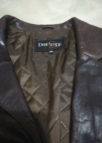 Kahverengi Deri Biker Ceket Düğmeli kadın - Görsel 3