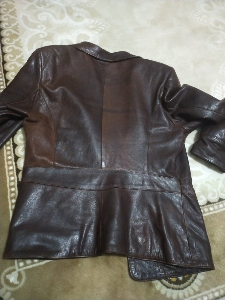 Kahverengi Deri Biker Ceket Düğmeli kadın - Görsel 5