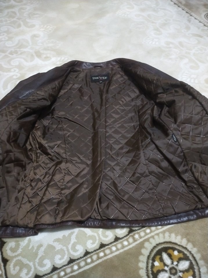 Kahverengi Deri Biker Ceket Düğmeli kadın - Görsel 4