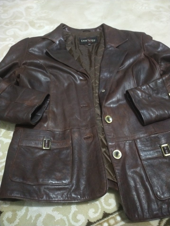 Kahverengi Deri Biker Ceket Düğmeli kadın - Görsel 2