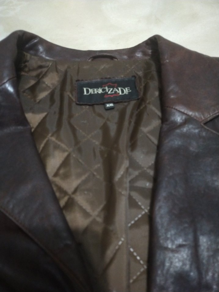 Kahverengi Deri Biker Ceket Düğmeli kadın - Görsel 3