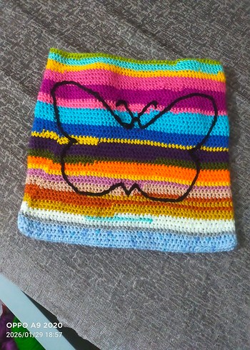 Renkli Çizgili Örgü Bohem Kadın Çantası - Görsel 2