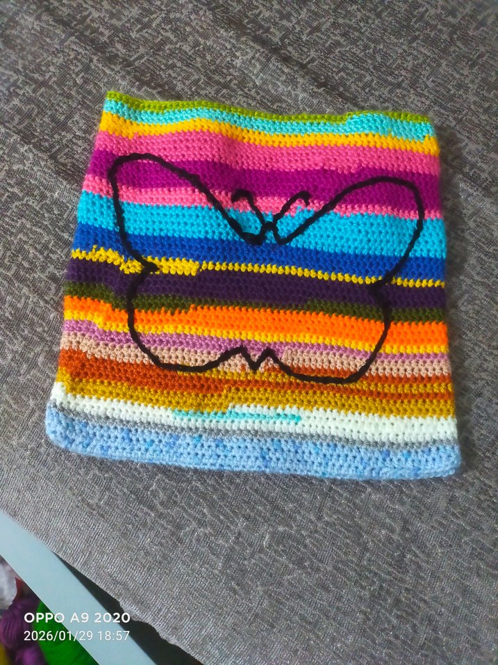 Renkli Çizgili Örgü Bohem Kadın Çantası - Görsel 2