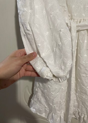 Nakışlı Beyaz Midi Bohem Kadın Elbise - Görsel 4