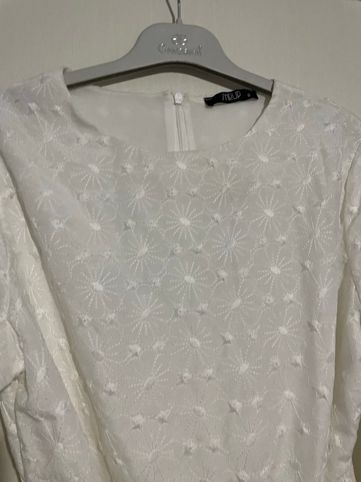 Nakışlı Beyaz Midi Bohem Kadın Elbise - Görsel 3