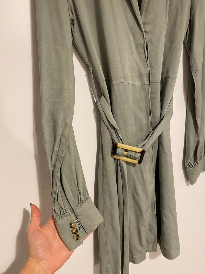 Uzun Kollu Gri Kadın Ceket Elbise - Görsel 3