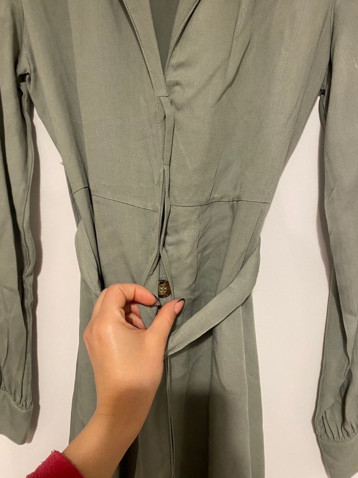 Uzun Kollu Gri Kadın Ceket Elbise - Görsel 2