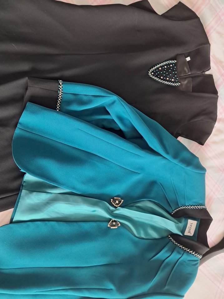 siyah petrol yeşili inci ve taş detaylı zarif elbise ceket takım - Görsel 3