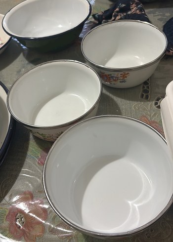 Çiçek Desenli Beyaz Emaye Kase - Görsel 5