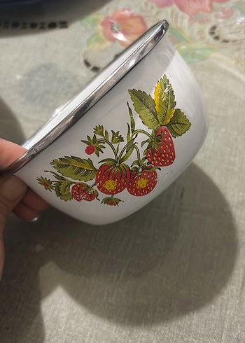 Çiçek Desenli Beyaz Emaye Kase - Görsel 6