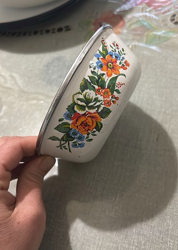 Çiçek Desenli Beyaz Emaye Kase - Görsel 15