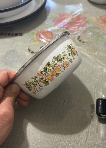 Çiçek Desenli Beyaz Emaye Kase - Görsel 7