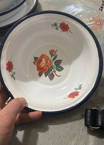 Çiçek Desenli Beyaz Emaye Kase - Görsel 9