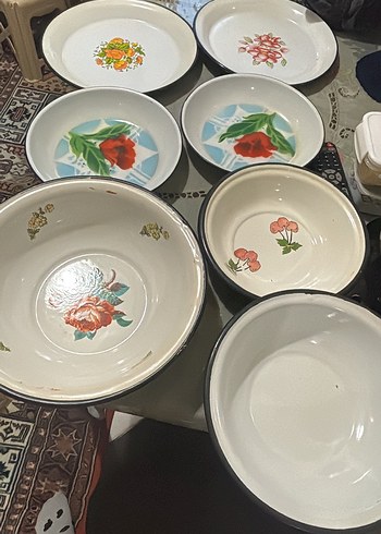 Çiçek Desenli Beyaz Emaye Kase - Görsel 3