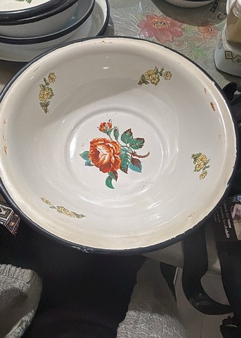 Çiçek Desenli Beyaz Emaye Kase - Görsel 12