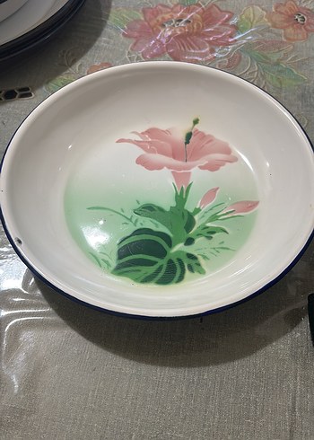 Çiçek Desenli Beyaz Emaye Kase - Görsel 11