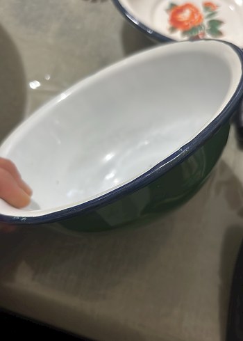 Çiçek Desenli Beyaz Emaye Kase - Görsel 10