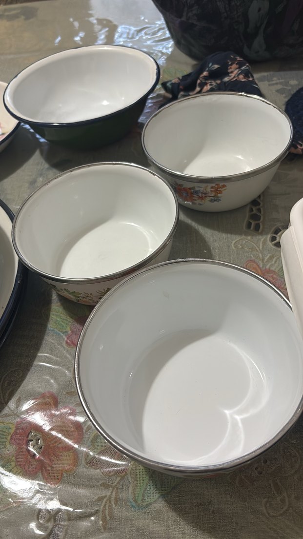 Çiçek Desenli Beyaz Emaye Kase - Görsel 5