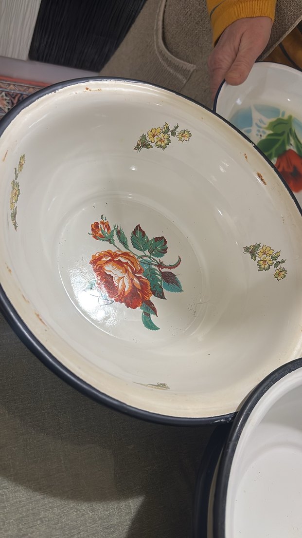 Çiçek Desenli Beyaz Emaye Kase - Görsel 2