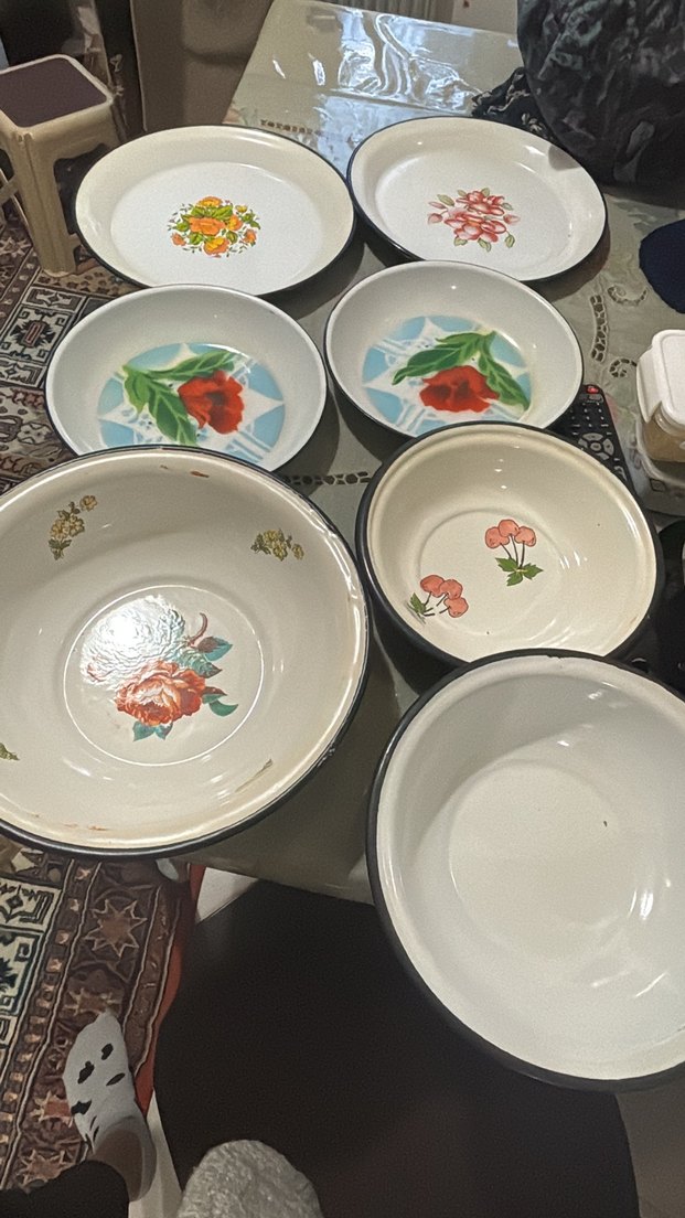 Çiçek Desenli Beyaz Emaye Kase - Görsel 3