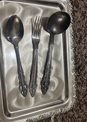 Gri Vintage Desenli Çatal Kaşık Seti - Görsel 2