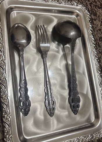 Gri Vintage Desenli Çatal Kaşık Seti - Görsel 4