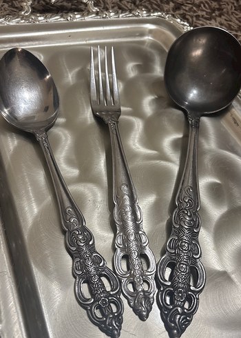 Gri Vintage Desenli Çatal Kaşık Seti - Görsel 5