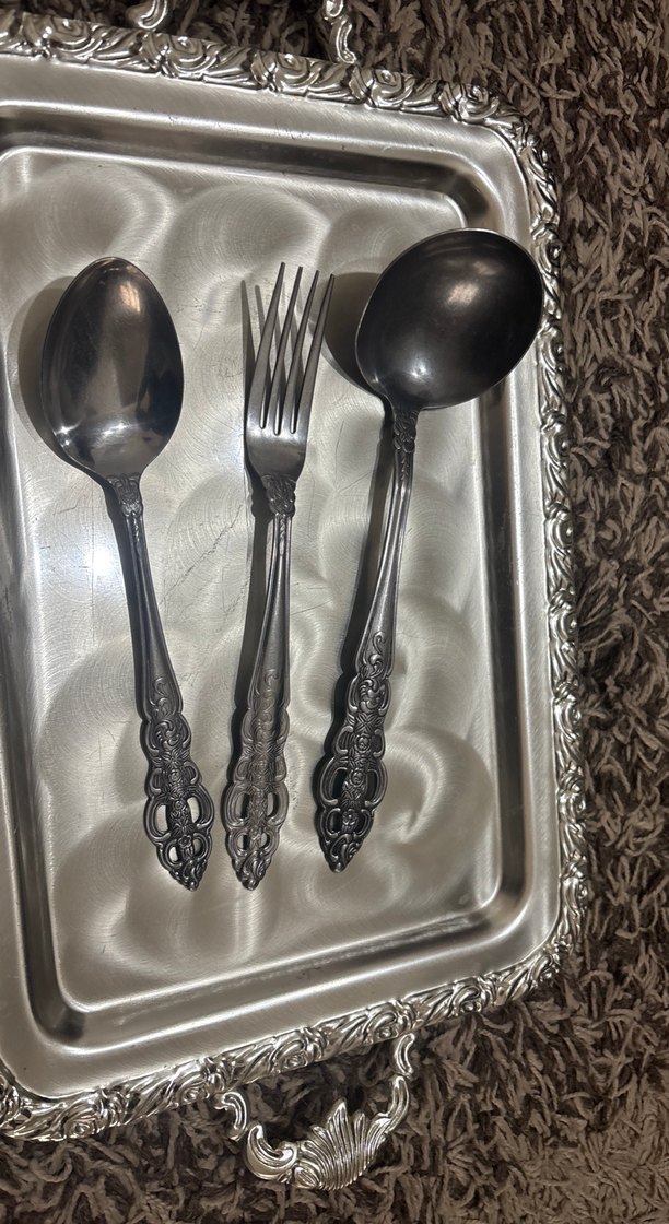 Gri Vintage Desenli Çatal Kaşık Seti - Görsel 2