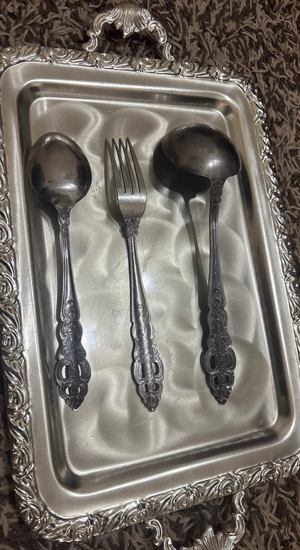 Gri Vintage Desenli Çatal Kaşık Seti - Görsel 4