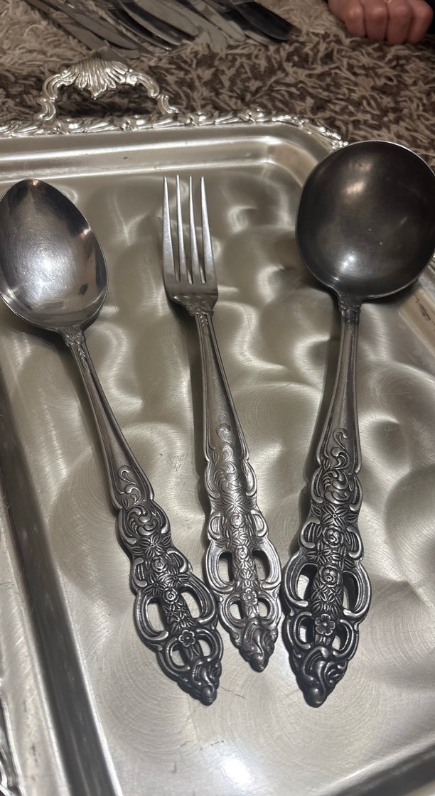 Gri Vintage Desenli Çatal Kaşık Seti - Görsel 5