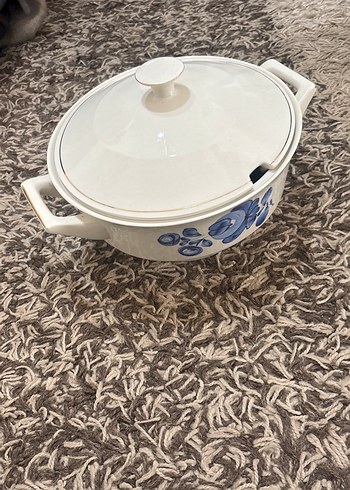 Mavi Çiçek Desenli Kapaklı çorbalık porselen - Görsel 5