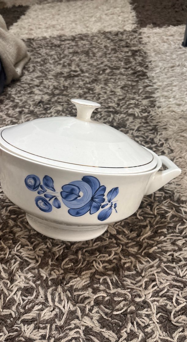 Mavi Çiçek Desenli Kapaklı çorbalık porselen - Görsel 4