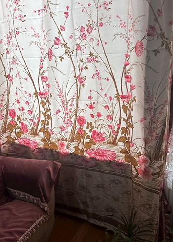 Pembe Bohem Çiçek Desenli Perde seten - Görsel 2