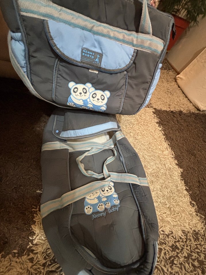 Gri Baskılı Bebek Taşıma ve Çanta Seti - Görsel 3