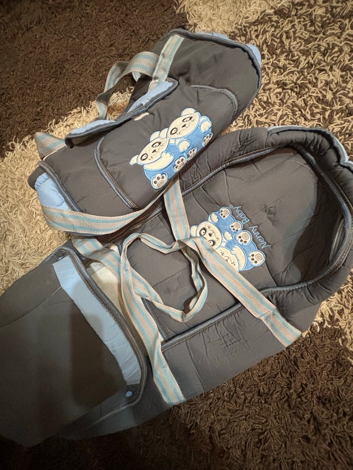 Gri Baskılı Bebek Taşıma ve Çanta Seti - Görsel 4