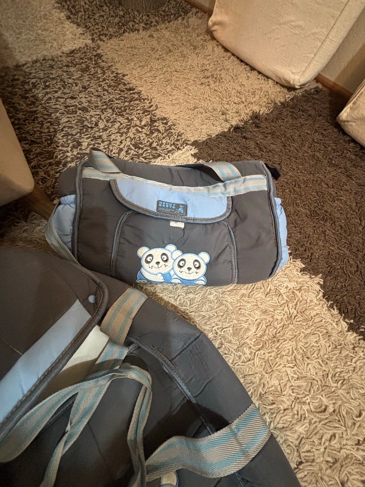 Gri Baskılı Bebek Taşıma ve Çanta Seti - Görsel 5