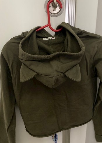 Kapüşonlu Baskılı yeşil Sweatshirt - Görsel 2