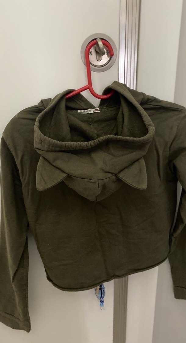 Kapüşonlu Baskılı yeşil Sweatshirt - Görsel 2