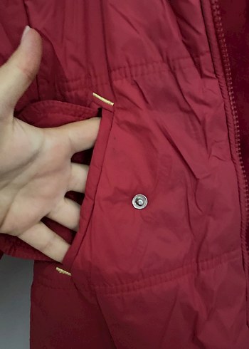 Bordo Nakışlı Kız Çocuk Düğmeli Mont - Görsel 3