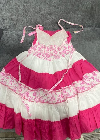 Kız Çocuk Pembe Renkli Fırfırlı Elbise - Görsel 2