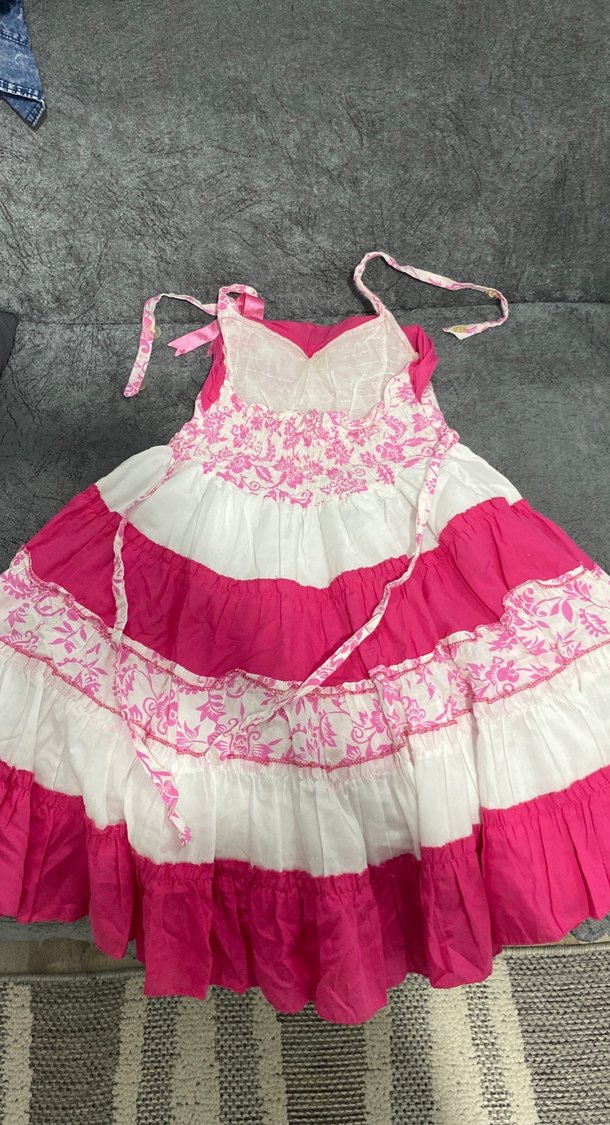 Kız Çocuk Pembe Renkli Fırfırlı Elbise - Görsel 2