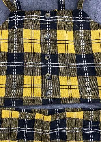 Düğmeli Sarı Ekose Sokak Stili kız çocuk takım - Görsel 2