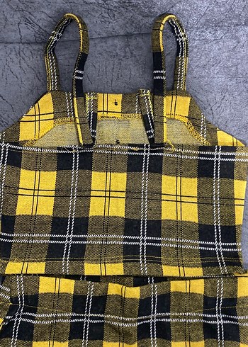 Düğmeli Sarı Ekose Sokak Stili kız çocuk takım - Görsel 3