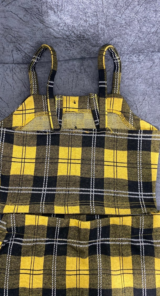 Düğmeli Sarı Ekose Sokak Stili kız çocuk takım - Görsel 3